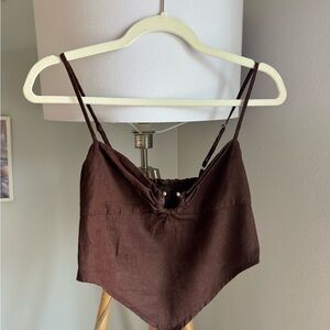 Reformation Brown Handkerchief Hem Top Linen